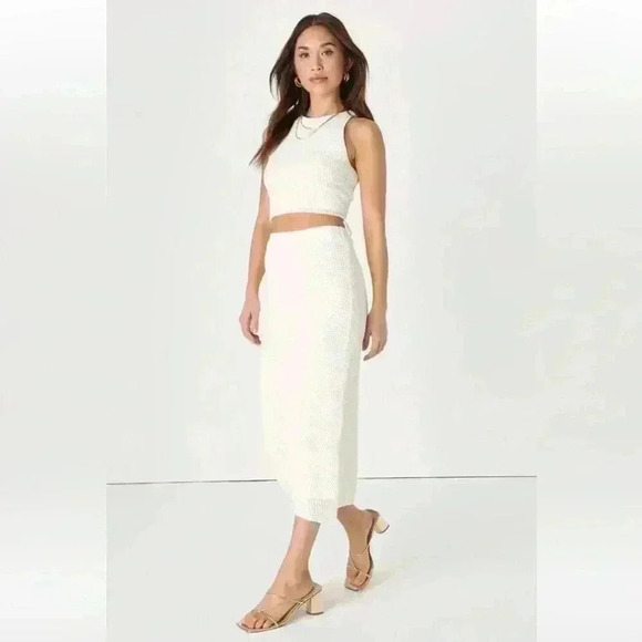 Lulus Ivory Crochet Lace-Up Two-Piece Set - Picture 4 of 5